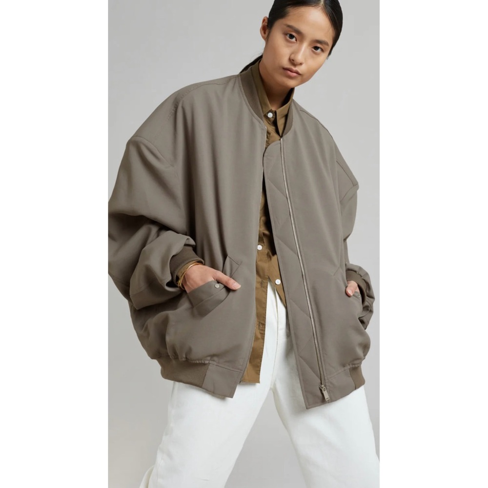 The Frankie Shop Lumi Bomber Jacket in Dark Olive